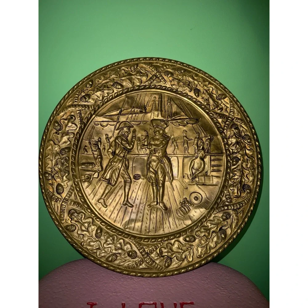 VTG Brass Embossed Plate Wall Hanging Nautical 14
